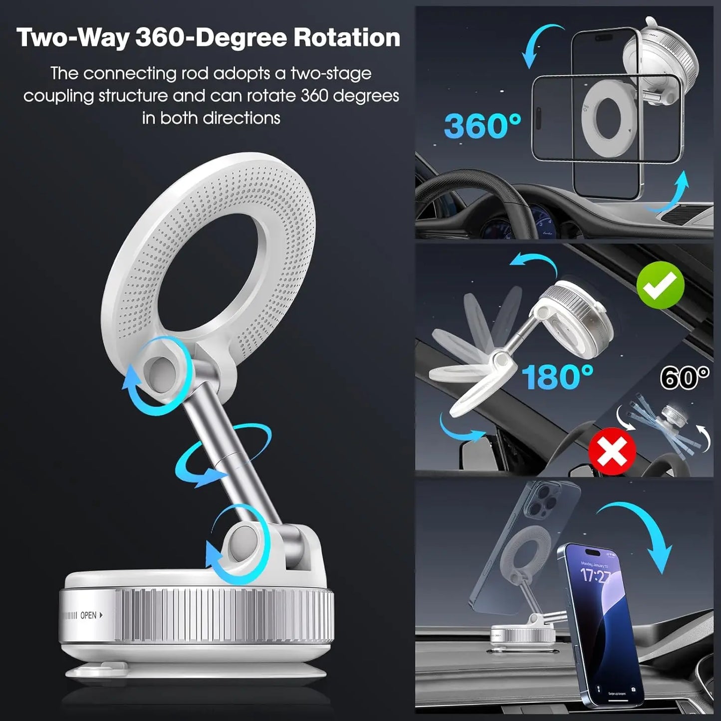 MagSafe Magnetic Phone Holder 360° Suction Mount for Car, Gym & Home