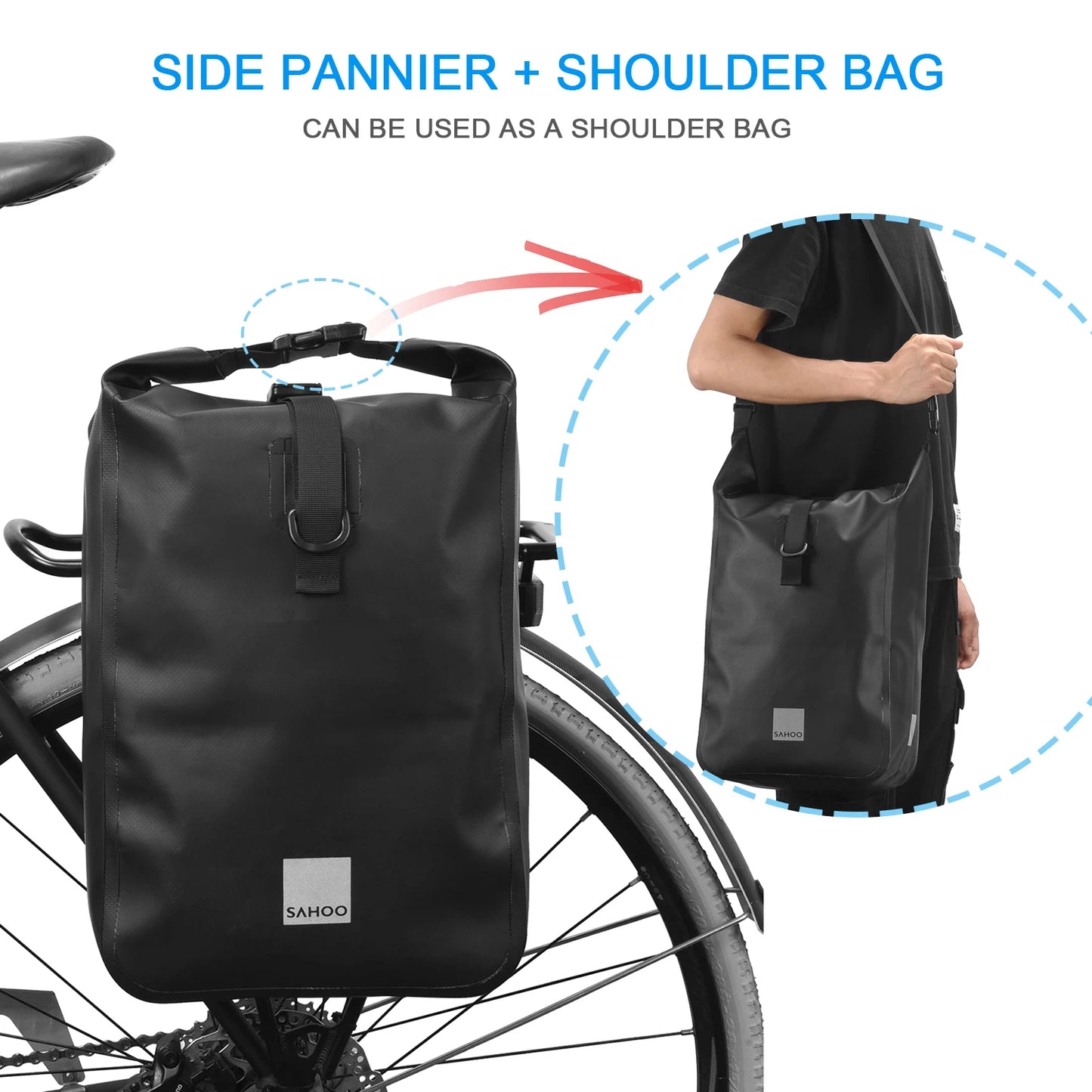 Waterproof Bike Rear Pannier Bag  10L Large Capacity with Reflective Strips