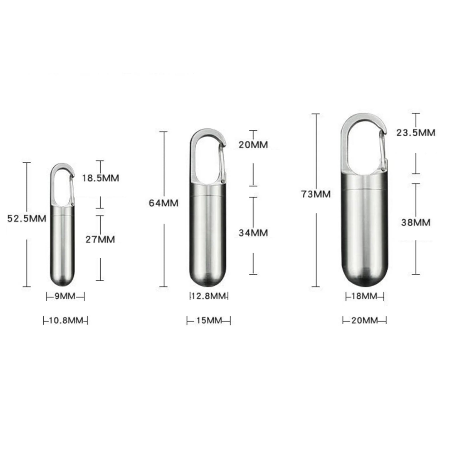 Waterproof Stainless Steel Pill Keychain Container - Portable Medicine Holder, 3 Sizes