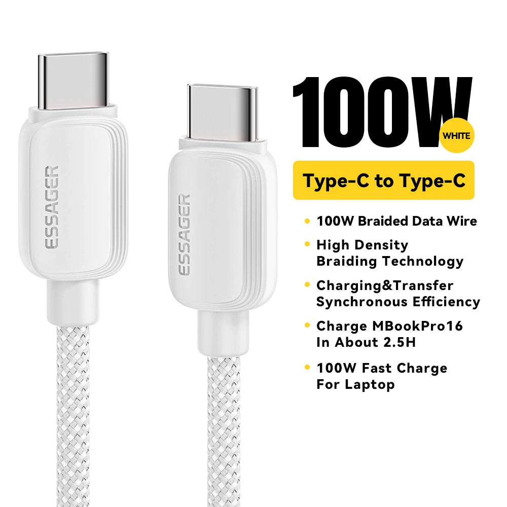 USB-C to USB-C Cable 100W - 5A Fast Charging, Braided