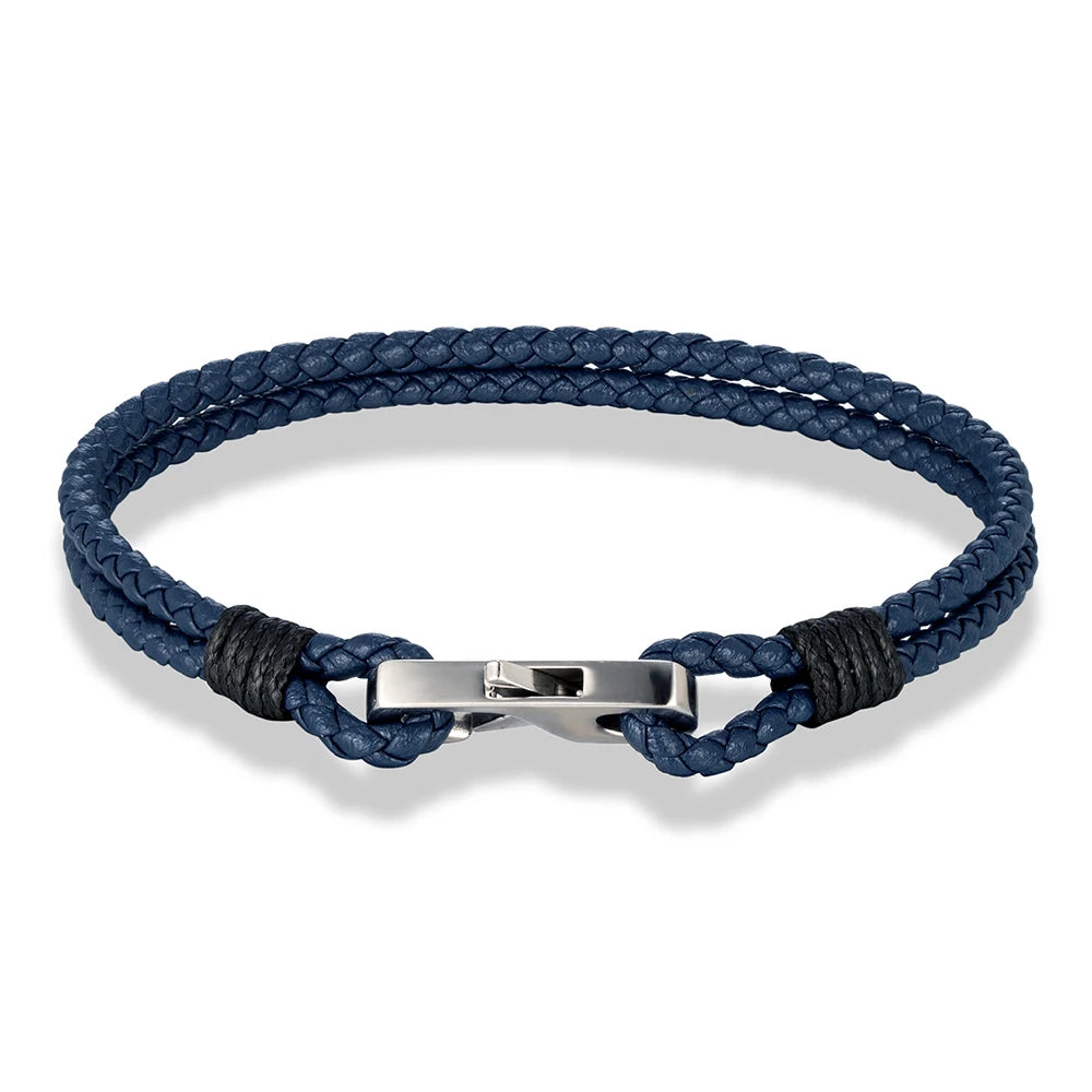 Pulsera de piel auténtica de 3 mm – Hebilla cuadrada de acero 316L | Estilo clásico para hombre