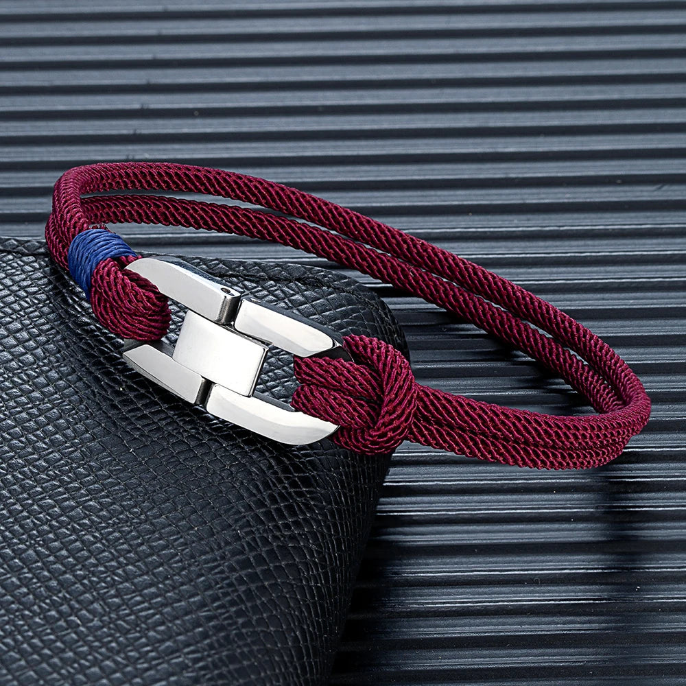 Pulsera de cuerda trenzada y ancla de acero – Estilo náutico para parejas
