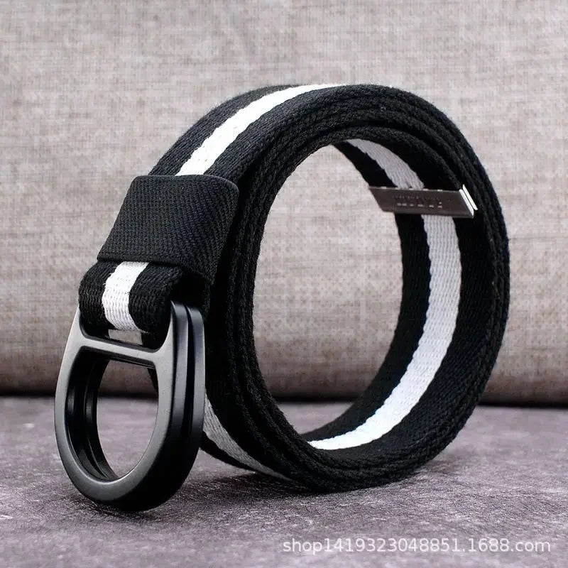 Striped Canvas Belt - Double Buckle Unisex (110-170cm)