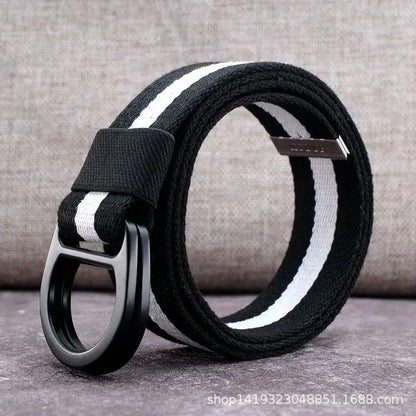 Striped Canvas Belt - Double Buckle Unisex (110-170cm)