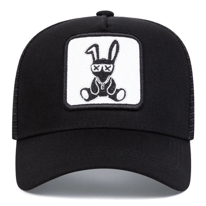 Rabbit Embroidery Baseball Cap - Mesh Trucker, Adjustable, Unisex