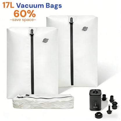 17L Vacuum Compression Storage Bag – Reusable Travel Bag with Electric Pump