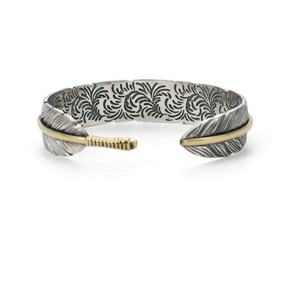 Wild Spirit Feather Cuff  Adjustable Silver Bracelet for Men
