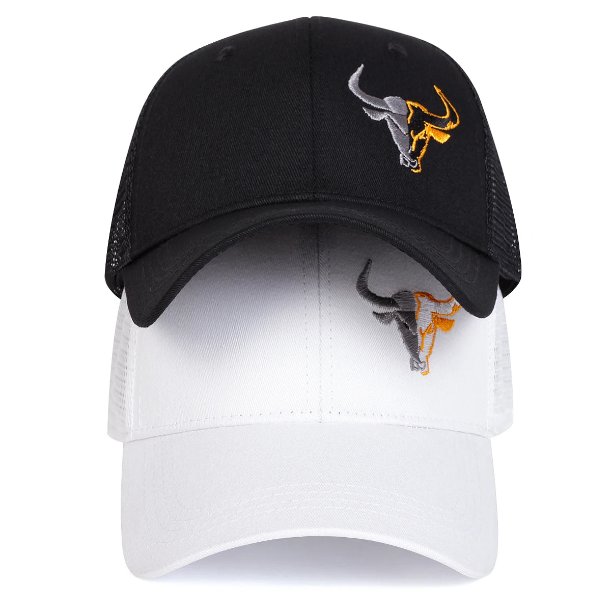 Gorra de béisbol con bordado de cabeza de toro - Gorra de camionero de malla estilo rodeo occidental
