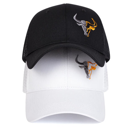 Gorra de béisbol con bordado de cabeza de toro - Gorra de camionero de malla estilo rodeo occidental