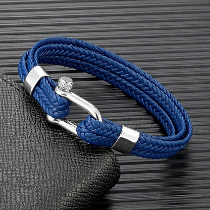 Nautical Anchor Bracelet - Braided Leather, Stainless Steel