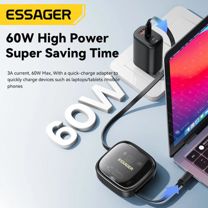 60W Fast Charger Travel Kit - 3-in-1 USB-C Cable, Storage Box & Phone Stand