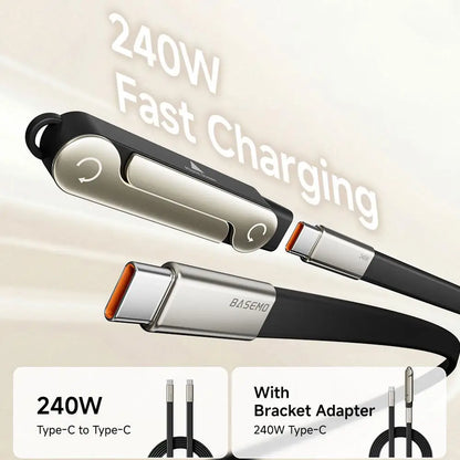 240W USB-C Cable with Phone Stand – Ultra-Fast Charging & 480Mbps Data Transfer