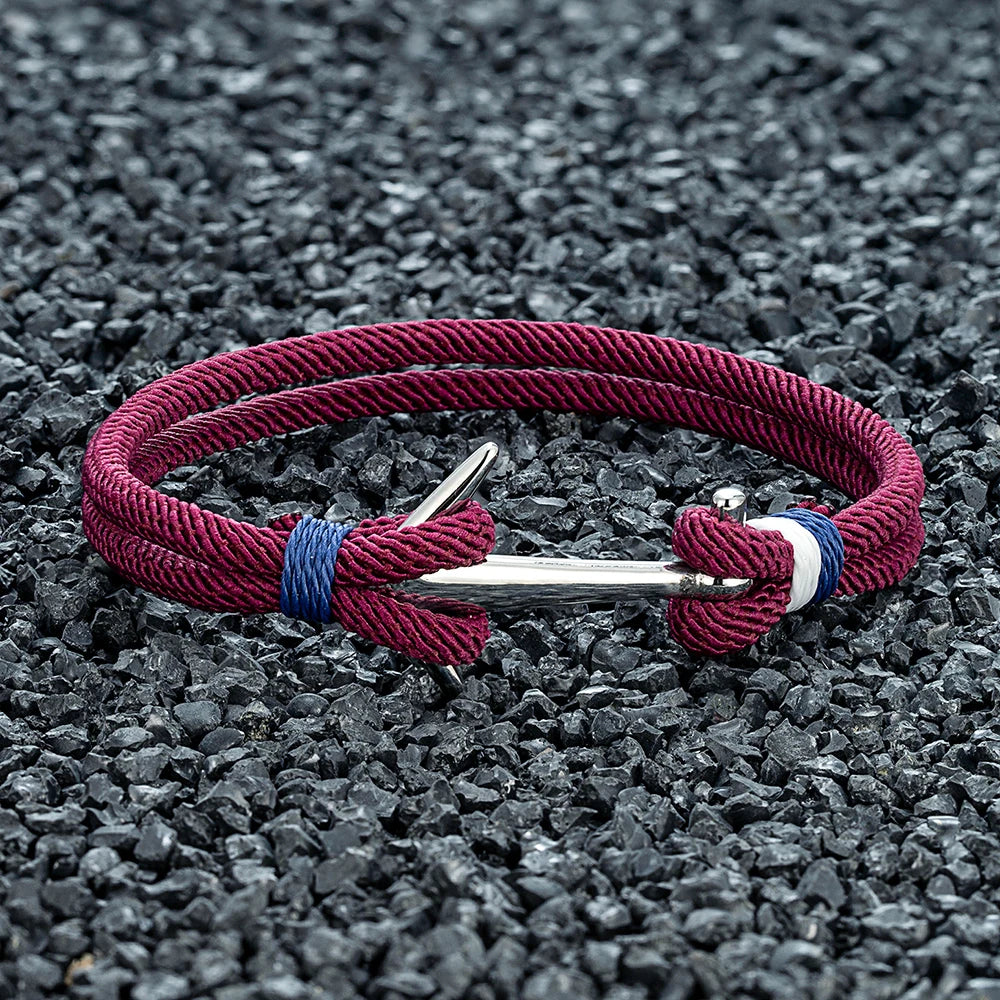 Nautical Steel Double Rope Anchor Bracelet Waterproof, Unisex & Adventure Ready