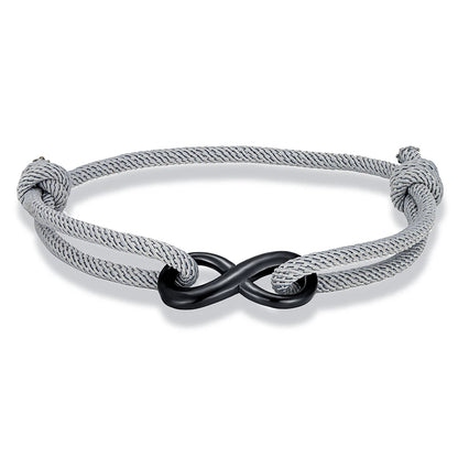 Infinity Duo Bracelet Adjustable Black Rope & Steel