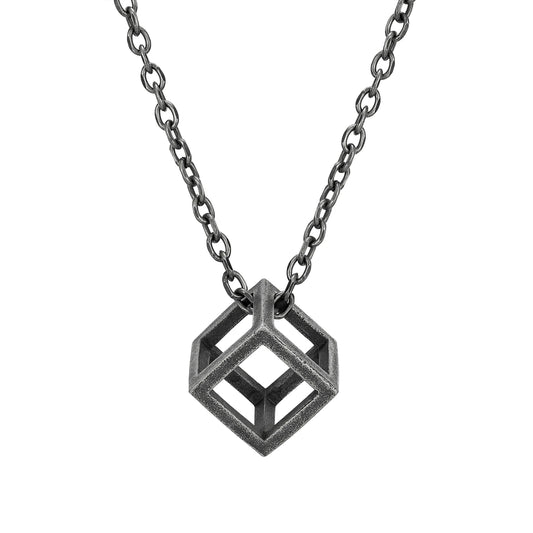 Geometric pendant necklace on a white background