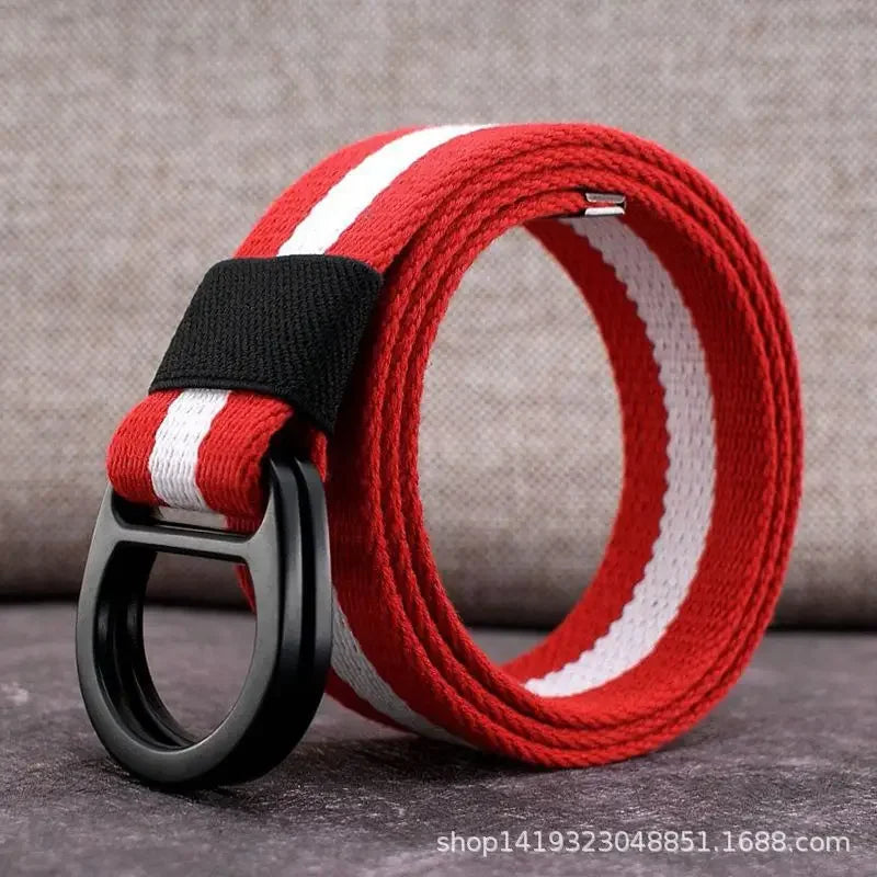 Striped Canvas Belt - Double Buckle Unisex (110-170cm)