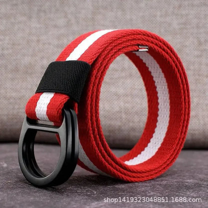 Striped Canvas Belt - Double Buckle Unisex (110-170cm)
