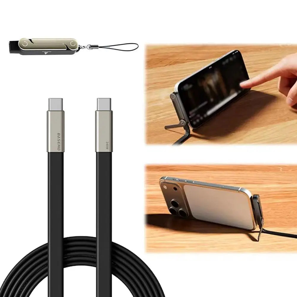 240W USB-C Cable with Phone Stand – Ultra-Fast Charging & 480Mbps Data Transfer