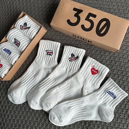 Calcetines de tobillo bordados – Paquete de 4 | Mezcla de algodón unisex