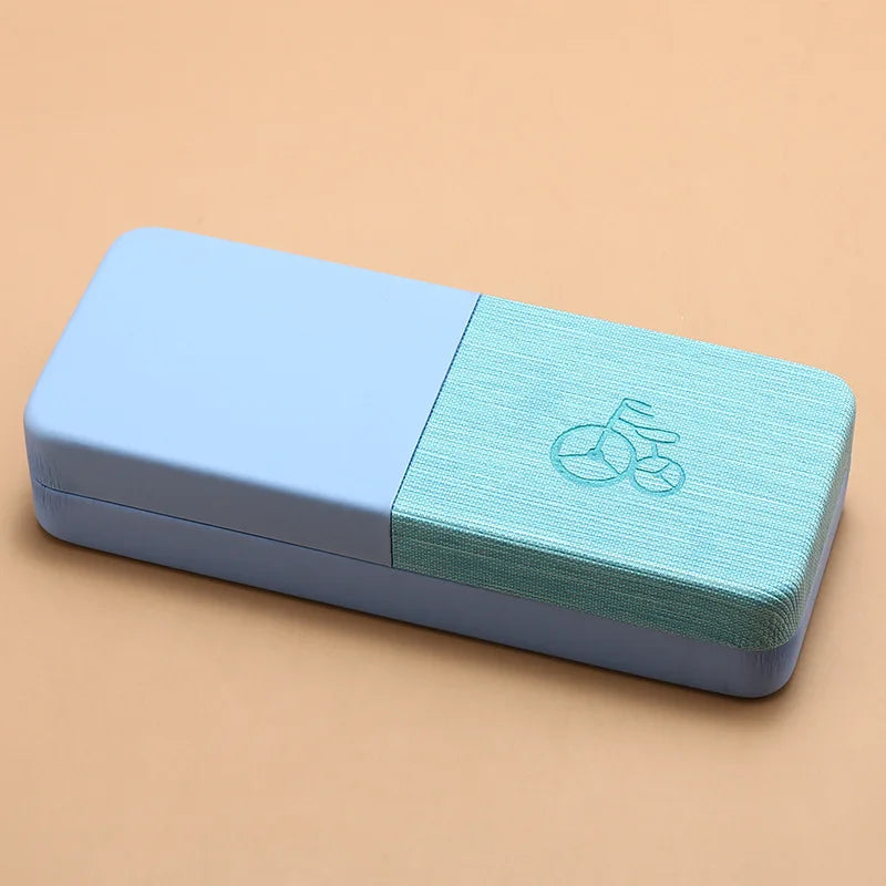 Blue and green rectangular object with a logo on a beige background