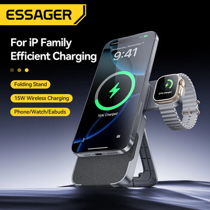 3-in-1 Wireless Charger Stand - 15W MagSafe Fast Charging for iPhone, AirPods & Apple Watch