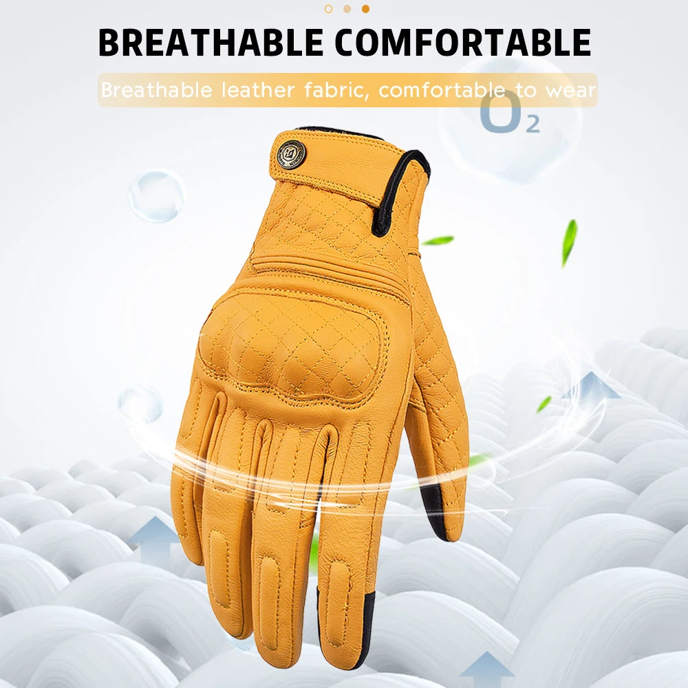 Yellow glove with text highlighting breathable comfort on a light background