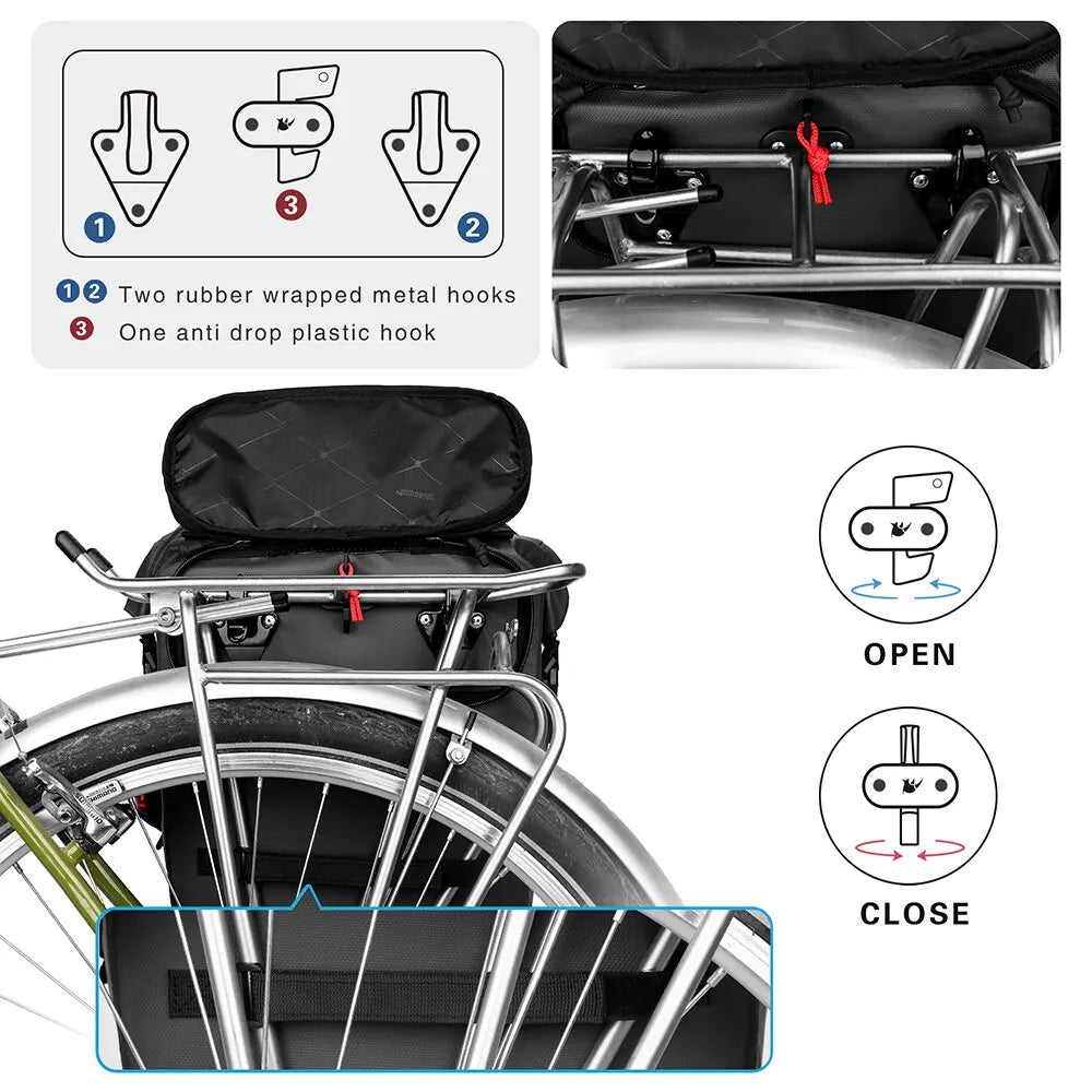 Waterproof Bike Pannier Bag 20L Rear Rack Travel & Shoulder Backpack