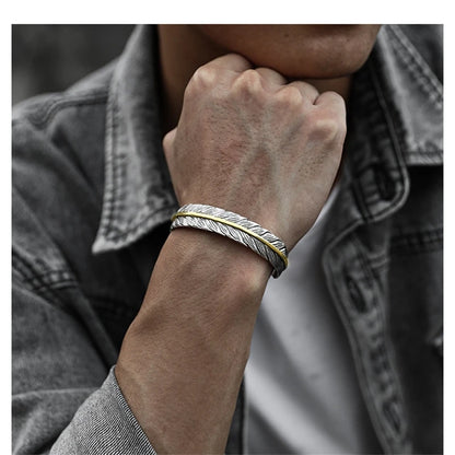 Wild Spirit Feather Cuff  Adjustable Silver Bracelet for Men