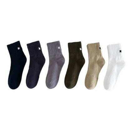 Calcetines de algodón bordados a media pantorrilla - UE 38-44, 4 colores, unisex