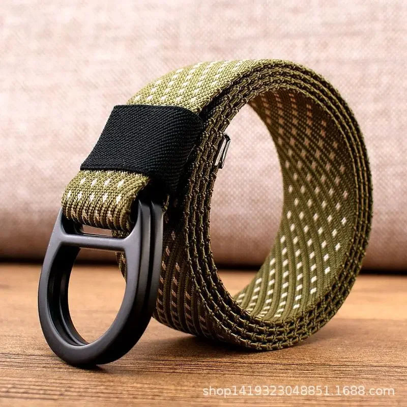 Striped Canvas Belt - Double Buckle Unisex (110-170cm)