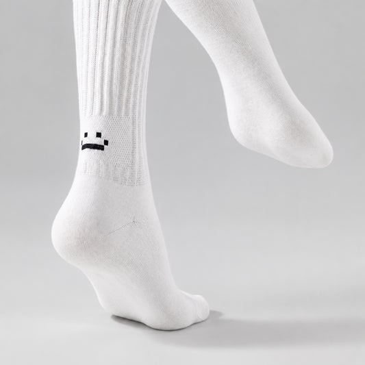 Smiley Face Ribbed Crew Socks – Embroidered Cotton Blend, Unisex EU 35-44