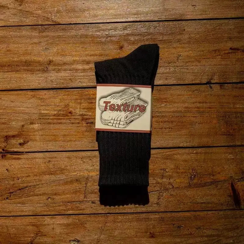 Calcetines Retro Gruesos de Algodón – Tripulantes de Punto de Media Caña para Hombre (Negro / Beige / Café)