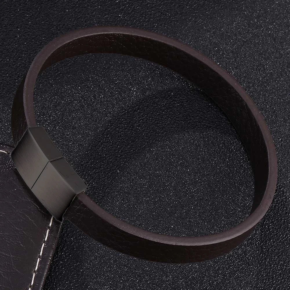 Pulsera de piel con cruz - Dije de acero inoxidable