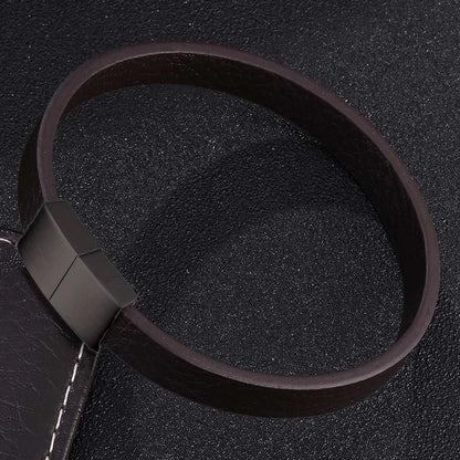 Pulsera de piel con cruz - Dije de acero inoxidable