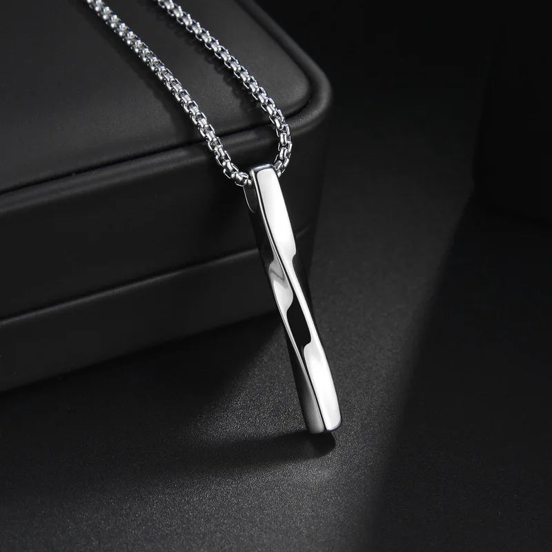 Men’s Stainless Steel Spiral Cylinder Pendant Necklace  Elegant Geometric Charm for the Modern Man
