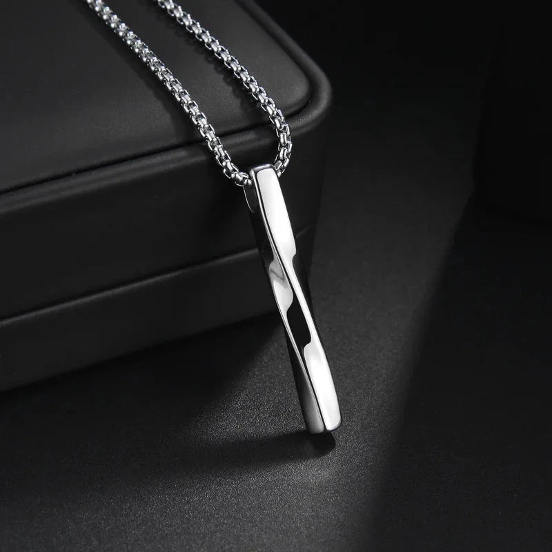 Men’s Stainless Steel Spiral Cylinder Pendant Necklace  Elegant Geometric Charm for the Modern Man deideas