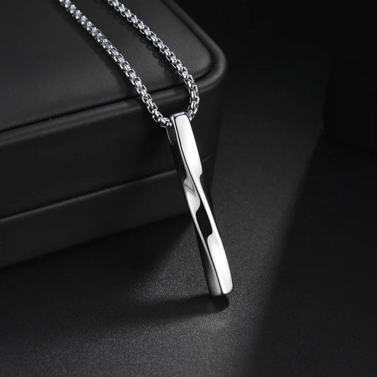 Men’s Stainless Steel Spiral Cylinder Pendant Necklace  Elegant Geometric Charm for the Modern Man