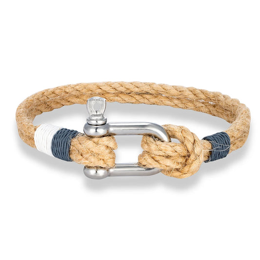 Pulsera de Cuerda de Cáñamo - Grillete de Acero Inoxidable, 8 Colores del Mundo, 4 Tallas, Unisex