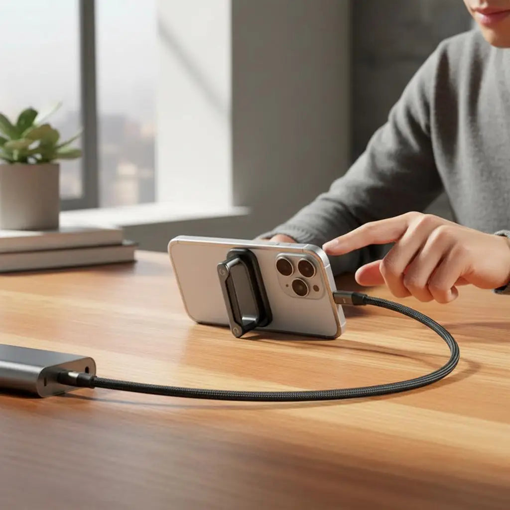 240W Fast Charging Cable 2-in-1 - Foldable Phone Stand & Data Cable Type-C USB-A