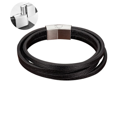 Leather & Black Steel Bracelet for You Stylish and Elegant