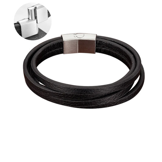 Leather & Black Steel Bracelet for You Stylish and Elegant