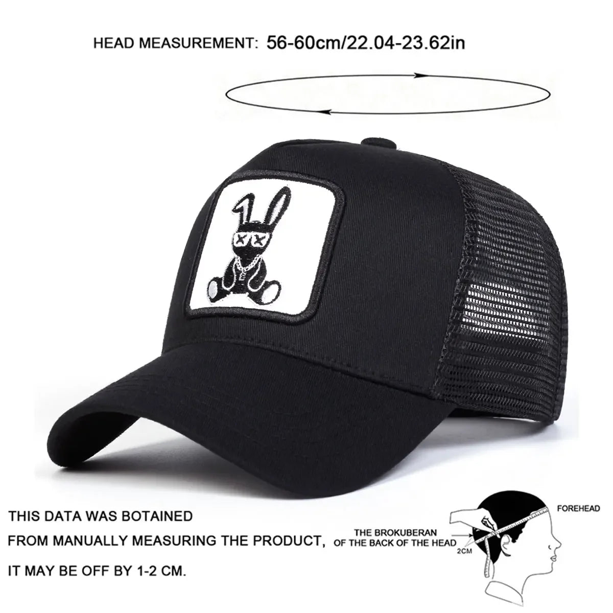 Rabbit Embroidery Baseball Cap - Mesh Trucker, Adjustable, Unisex