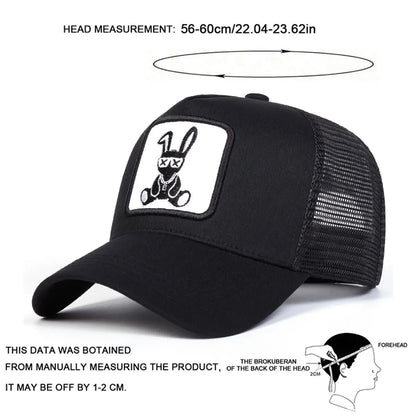 Rabbit Embroidery Baseball Cap - Mesh Trucker, Adjustable, Unisex