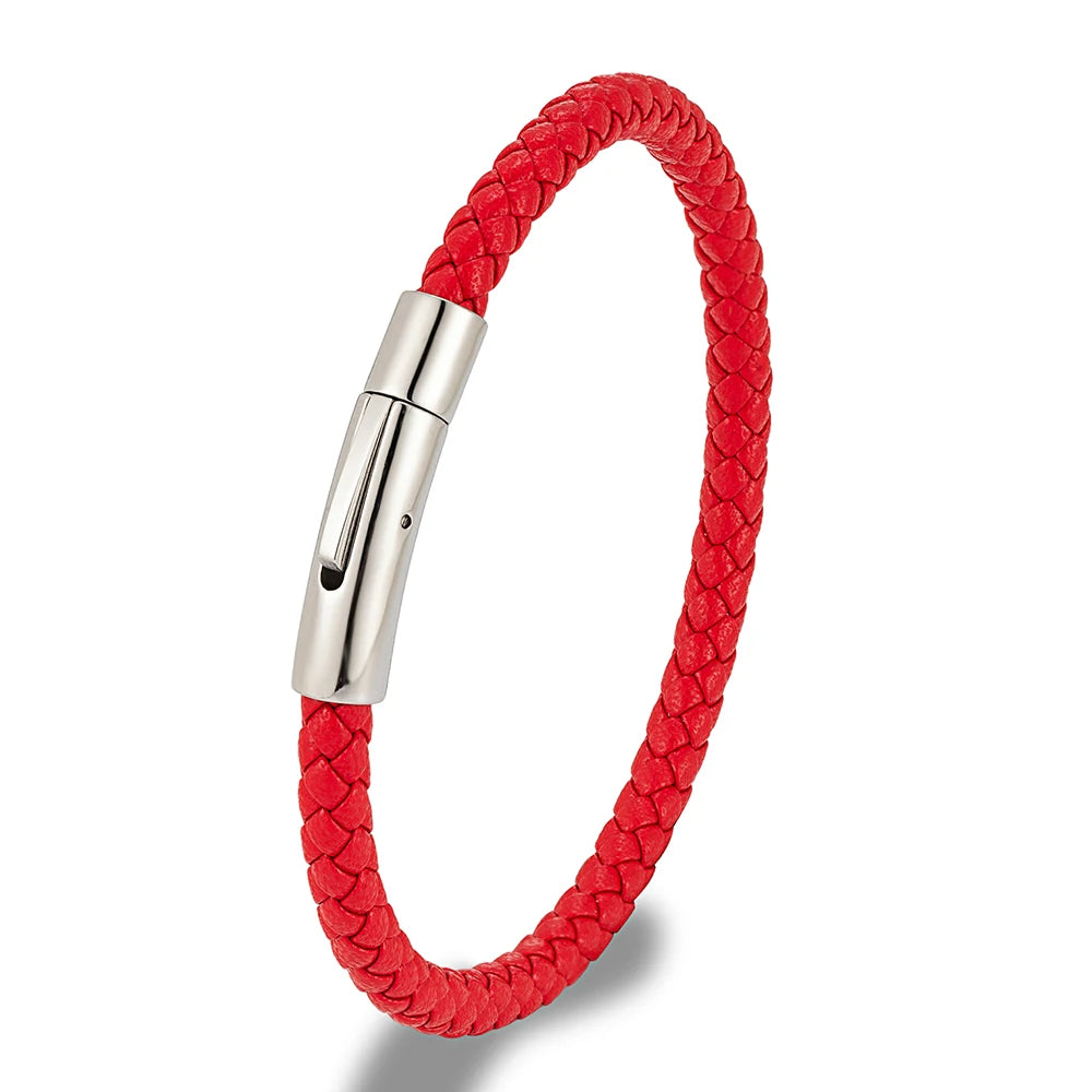 Pulsera de cuero trenzado con cierre magnético para hombre y mujer