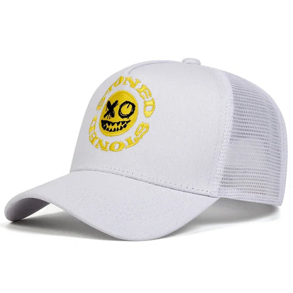 STONED Smiley Face Baseball Cap - Mesh Trucker Hat Unisex