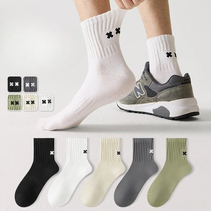 Calcetines de algodón de media caña, paquete de 5 unidades - Colores surtidos, antibacterianos, talla única, unisex