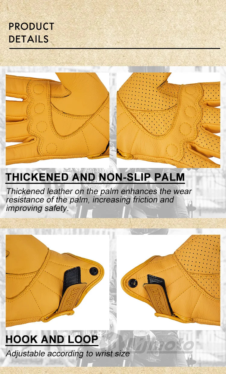 Yellow gloves with thickened palm and hook and loop closure on a beige background
