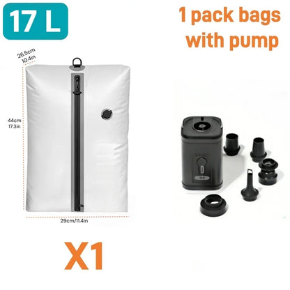 17L Vacuum Compression Storage Bag – Reusable Travel Bag with Electric Pump