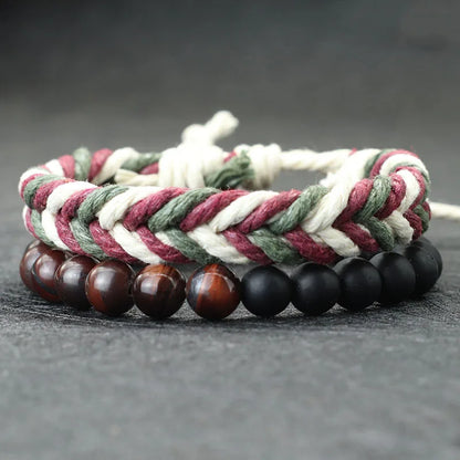 Noter New 2Pcs/Set Men Bracelet Handmade Weaven Adjustable Cord Chain Braslet 8mm Natural Lava Tiger Eyes Stone Braclet Homme deideas
