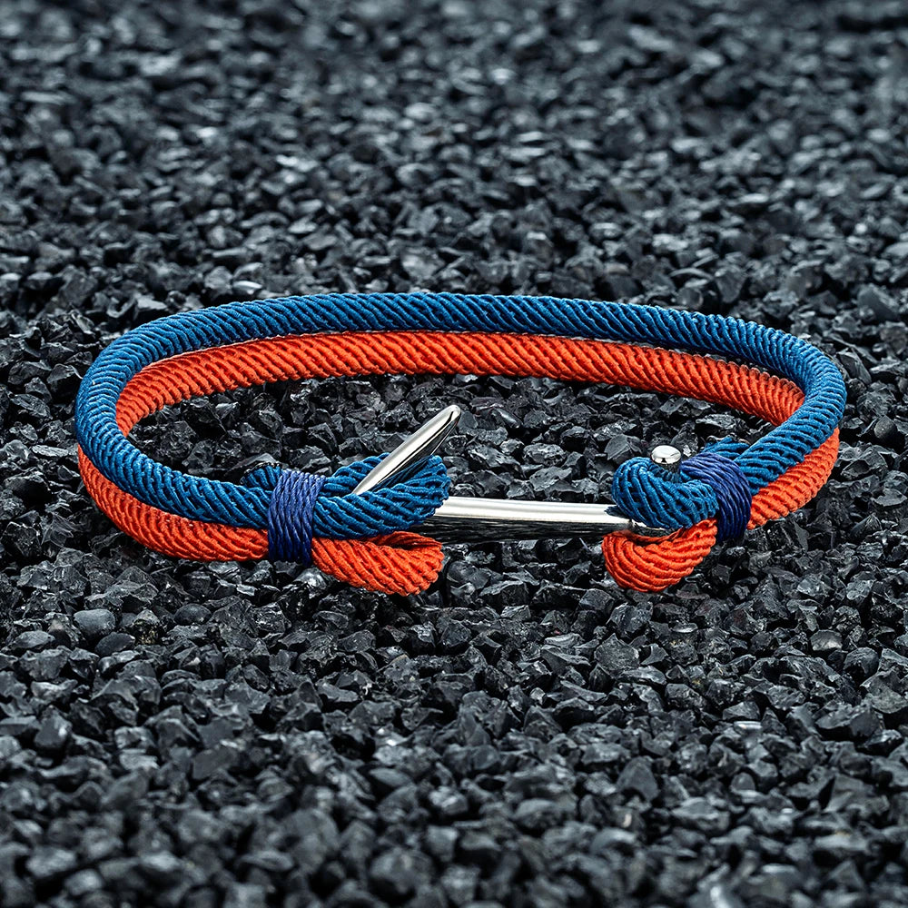 Nautical Steel Double Rope Anchor Bracelet Waterproof, Unisex & Adventure Ready